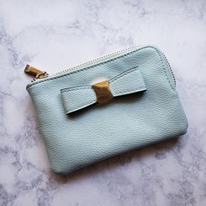 Coin Purse Wallet Light Blue Bow 6"x4"
